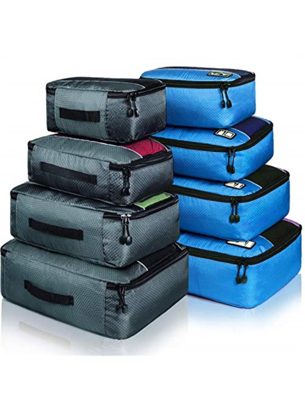8 Set Packing Cubes Travel Organizer Luggage Bags Grey Blue 8PC Nylon Set